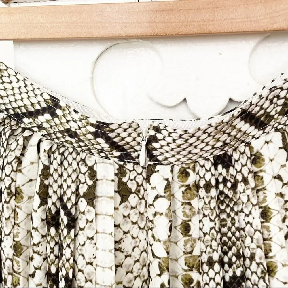 J. Crew Snakeskin Print Pleated Midi Length A-Line Skirt Size